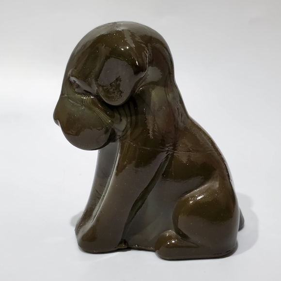Vntg Boyd POOCH K-9 3" Brown Dark Green Touch Of Glitter Slag Glass - Picture 8 of 13